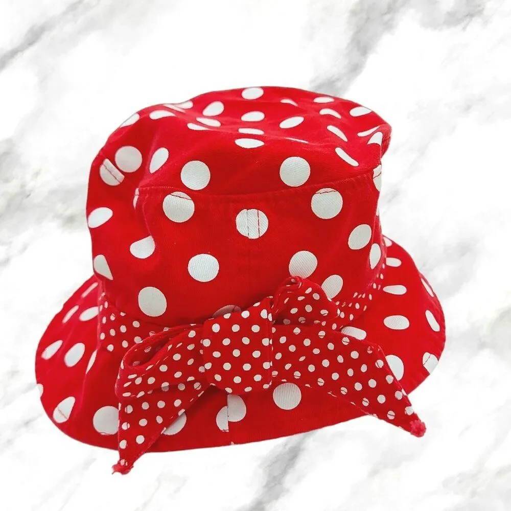 Disneyland Parks Bucket Hat Girl One Size Red Polka Dot Minnie Mouse Embroidered
